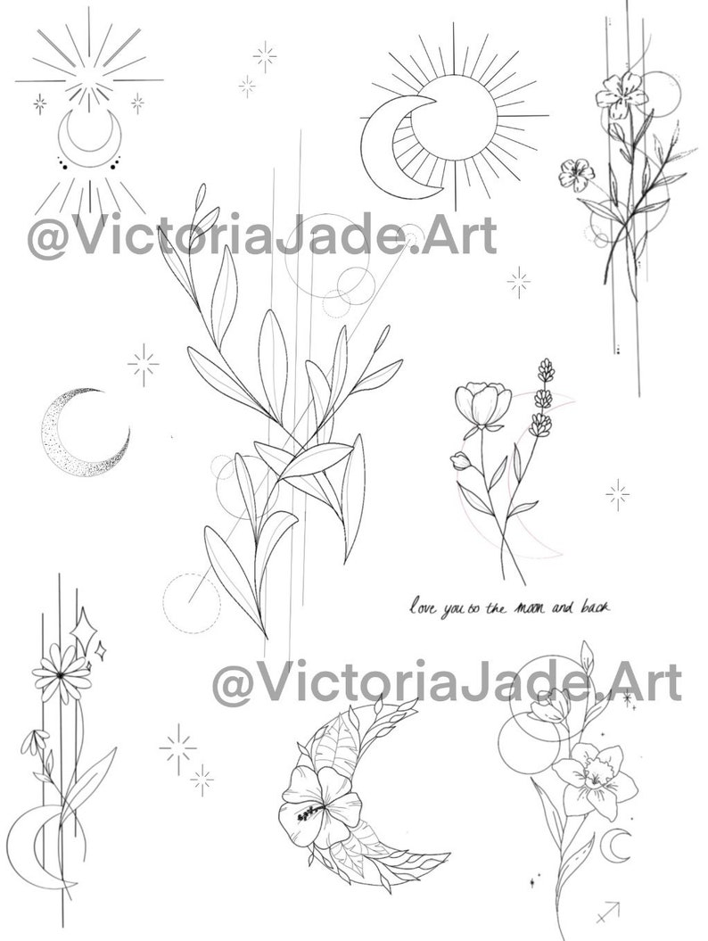 Dainty Floral Tattoo Flash Sheet Etsy