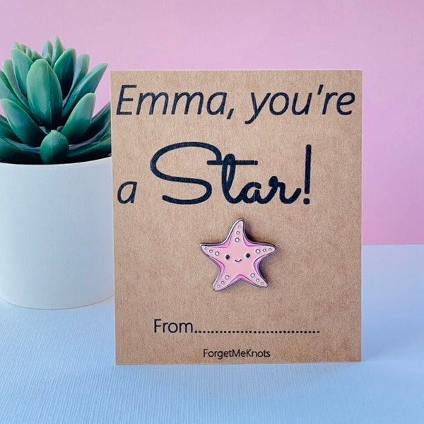 Personalized you are a star! Enamel starfish pin badge. Well done gifts, proud of you. Ocean pin badge, appreciation gifts, thanks keepsake.