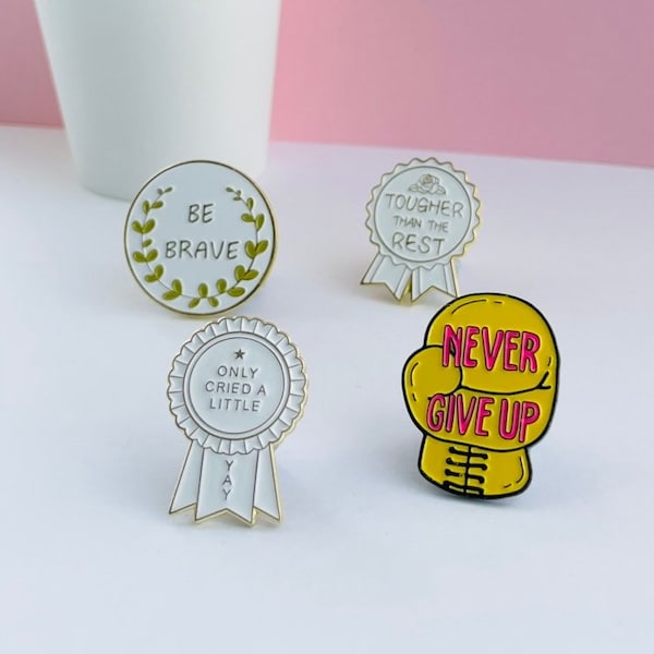 Motivational enamel pin badges, funny pins, never give up, you got this, gifts for him, student gifts, backpack badges, bag charms