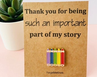 Thank you for being such an important part of my story crayon enamel pin badge for teachers. Appreciation, thank you gifts, best teacher.