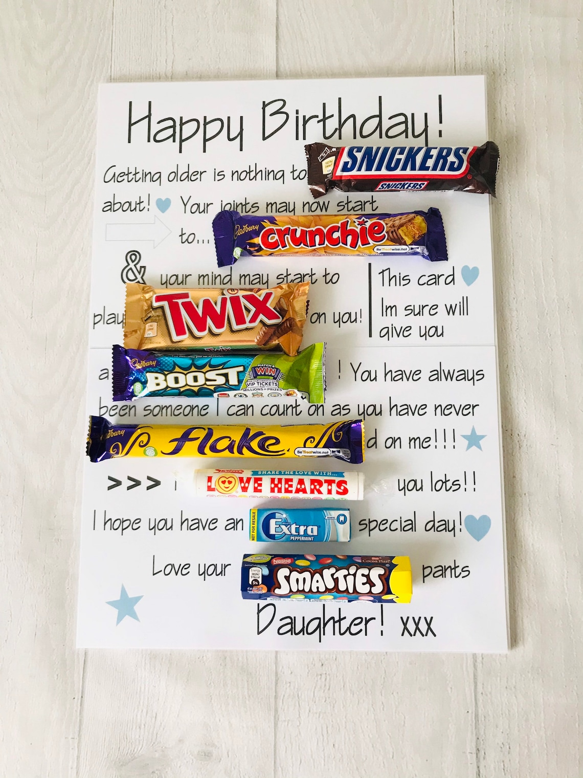 A3 Birthday Candy Gram Chocolate message board Personalised Etsy
