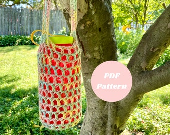 CROCHET PATTERN | Crochet Mesh Water Bottle Holder | Downloadable PDF Pattern