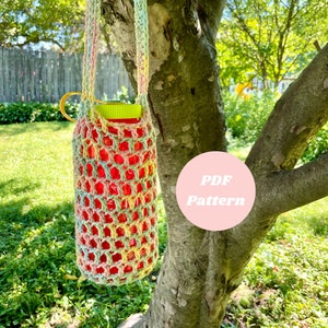 CROCHET PATTERN | Crochet Mesh Water Bottle Holder | Downloadable PDF Pattern