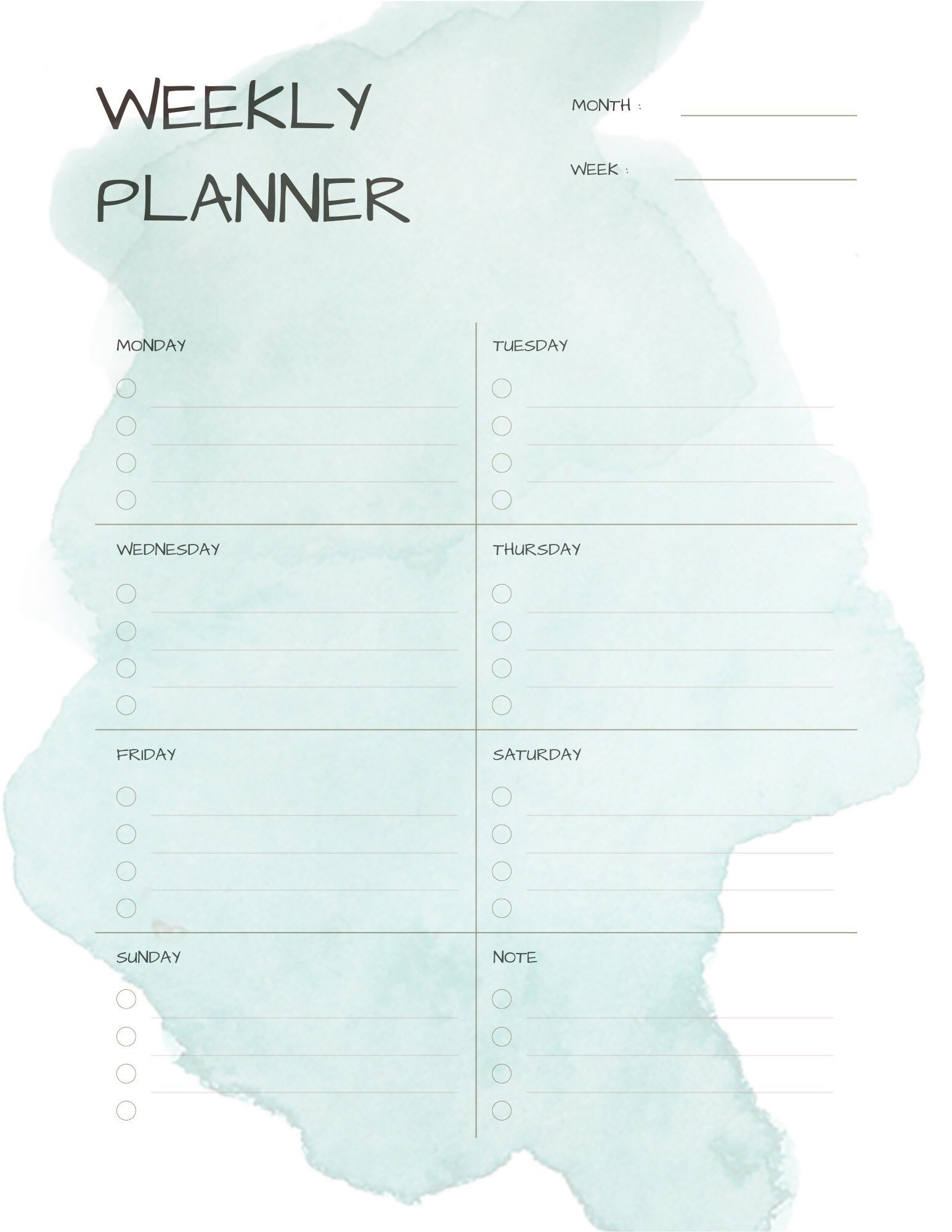 Watercolor Digital or Printable Weekly Planner - Etsy