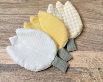 Lot de 3 Lingettes lavable tulipe en gaze de coton