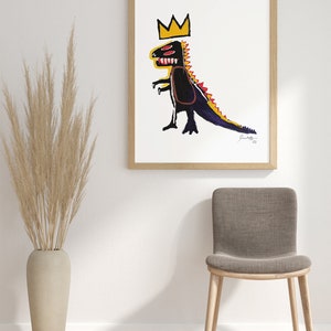 Jean Michel Basquiat Dino Print, Basquiat Dinosaur Wall Art, Basquiat Crown Poster, Basquiat Exhibition Poster, DIGITAL DOWNLOAD image 3