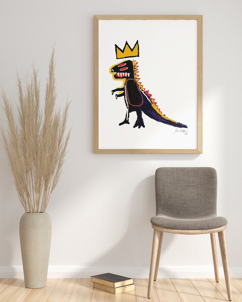 Jean Michel Basquiat Dino Print, Basquiat Dinosaur Wall Art, Basquiat Crown Poster, Basquiat Exhibition Poster, DIGITAL DOWNLOAD image 3