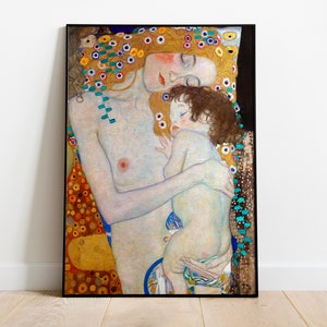 グスタフ・クリムトの母と子のプリント、母性ポスター、クリムトの「Le Tre Eta」、子供部屋の壁アート、子育ての壁アート、デジタルダウンロード
