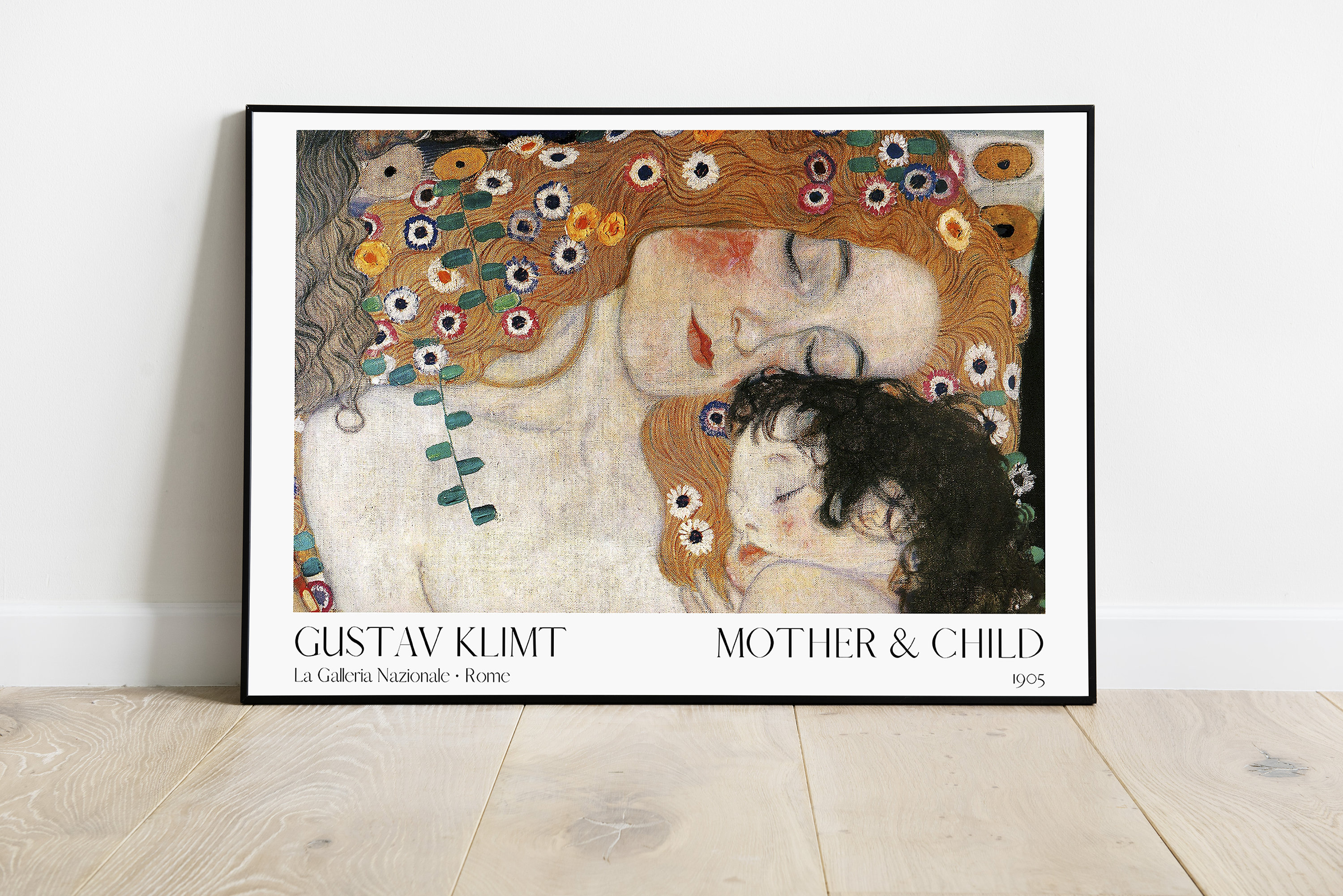 XIANGPEIFBH Artista classico Gustav Klimt A Mother Holding Child Painting on Canvas Poster and Prints Wall Art Picture for Home Decor 20x30cm (8x12inch) Cornice dorata