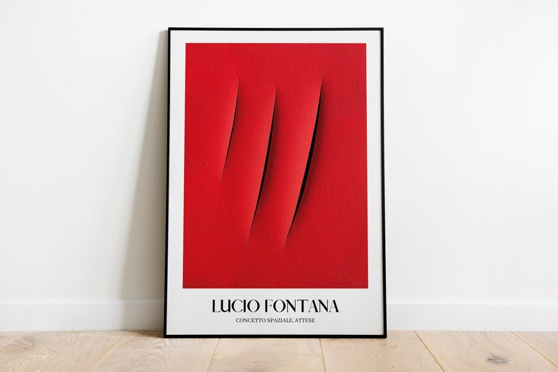 Lucio Fontana Museum Poster, Concetto Spaziale Attese Exhibition Poster, Red Cut Out Poster, Fontana Spatialism Wall Art, DIGITAL DOWNLOAD image 1