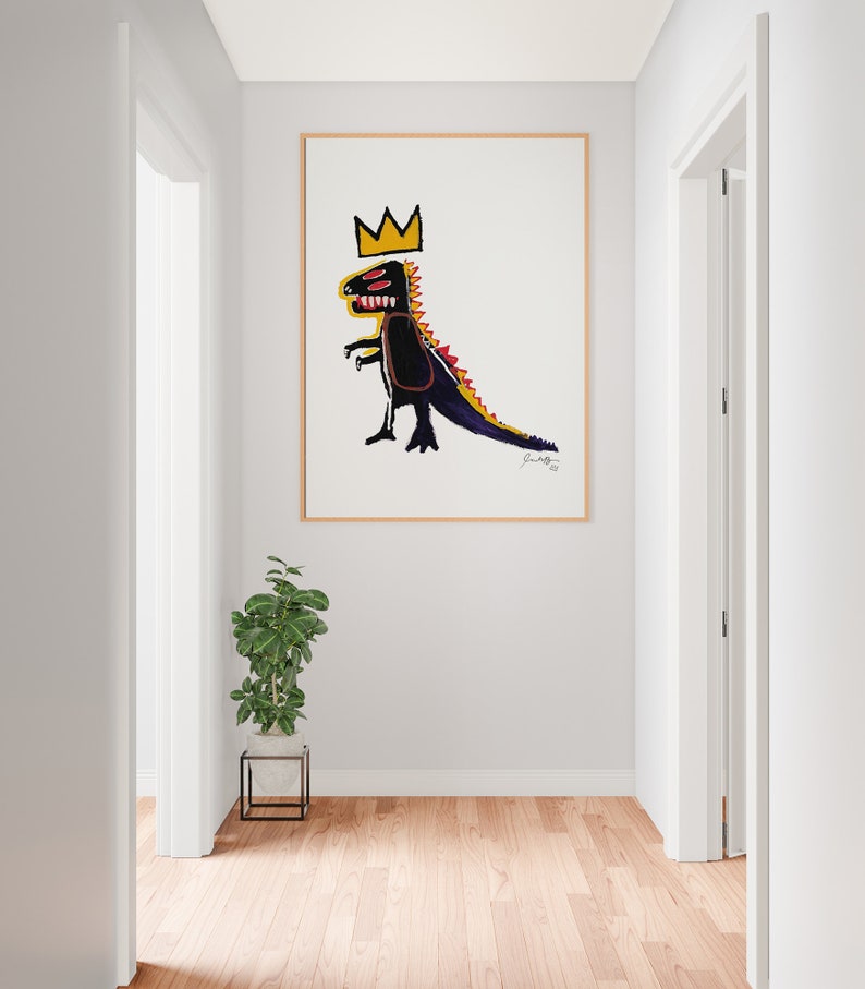 Jean Michel Basquiat Dino Print, Basquiat Dinosaur Wall Art, Basquiat Crown Poster, Basquiat Exhibition Poster, DIGITAL DOWNLOAD image 5