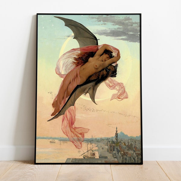 Gabriel Ferrier Moonlit Dreams Poster, Sensual Bat Woman Print, Witches Sabbath , Gothic Wall Art, DIGITAL DOWNLOAD