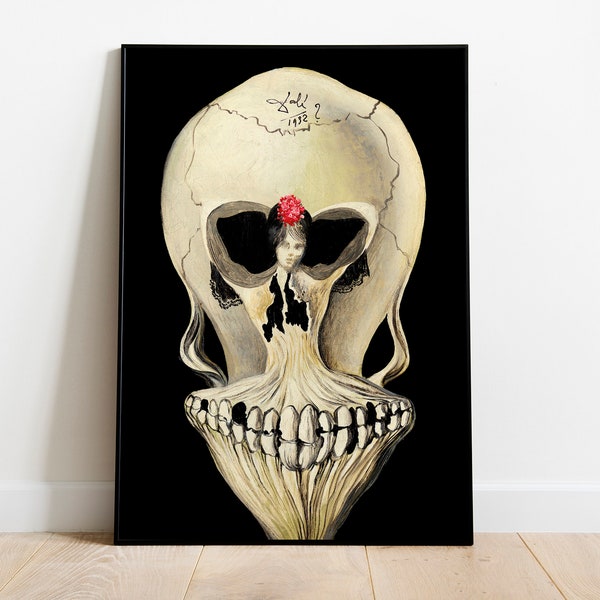 Salvador Dalí Ballerine en Tete de Mort, Ballerina in a Death's Head, Skull Poster, Vintage Optical Illusion Art Print, DIGITAL DOWNLOAD