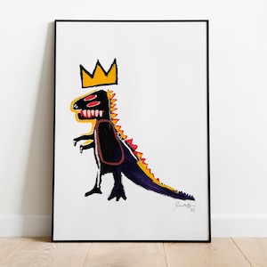 Jean Michel Basquiat Dino Print, Basquiat Dinosaur Wall Art, Basquiat Crown Poster, Basquiat Exhibition Poster, DIGITAL DOWNLOAD image 1