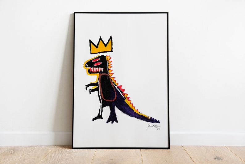 Jean Michel Basquiat Dino Print, Basquiat Dinosaur Wall Art, Basquiat Crown Poster, Basquiat Exhibition Poster, DIGITAL DOWNLOAD image 1