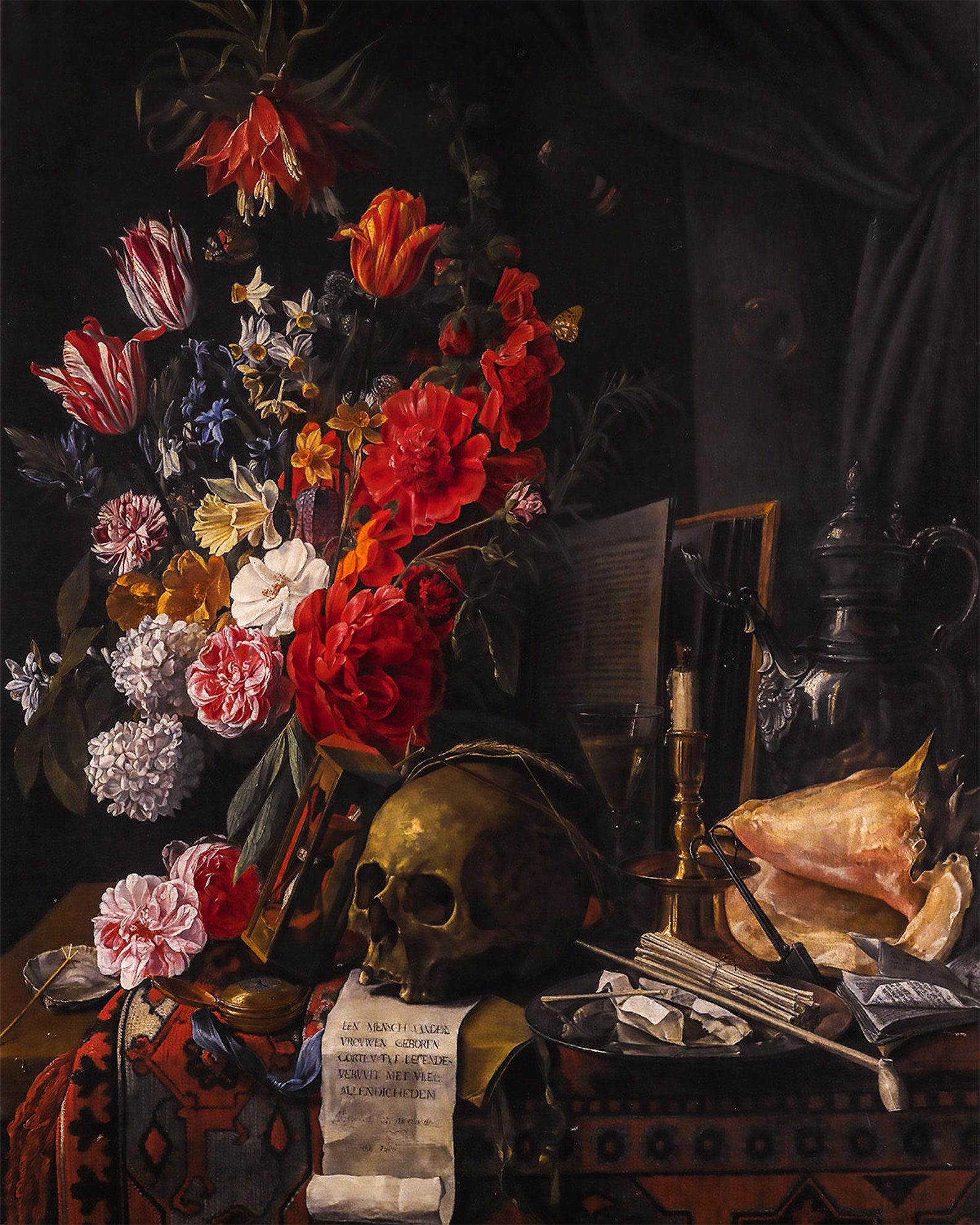 vanitas-stilleben-druck-totenkopf-und-blumen-viktorianische-etsy-de