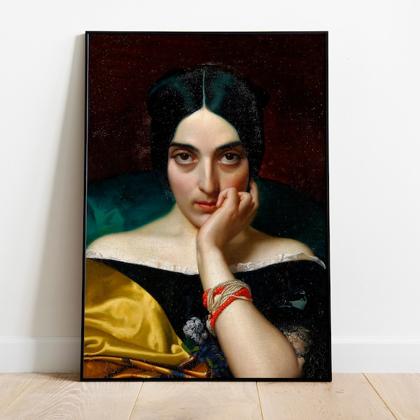 Melancholy Art Print, Moody Female Portrait, Henri Lehmann Portrait of Clementine, Judging You, Victorian Gothic Painting, DIGITAL DOWNLOAD