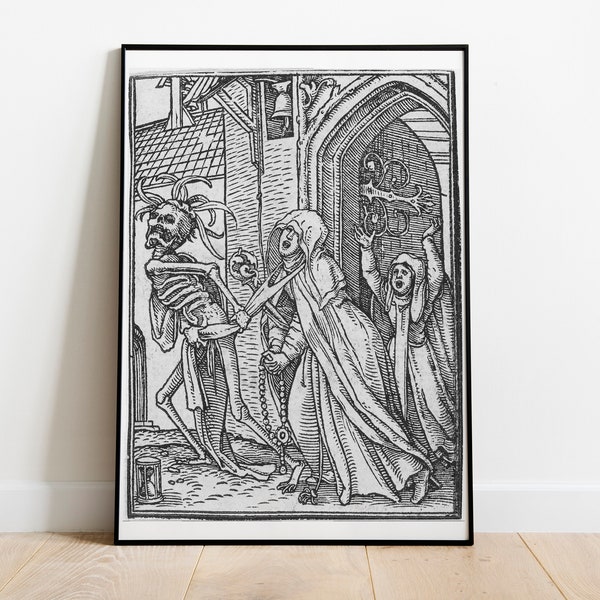 Hans Holbein Danse Macabre Print | The Dance of Death Poster | Death Wall Art | the Abbess Print | Pyrography Woodcut | DIGITAL DOWNLOAD