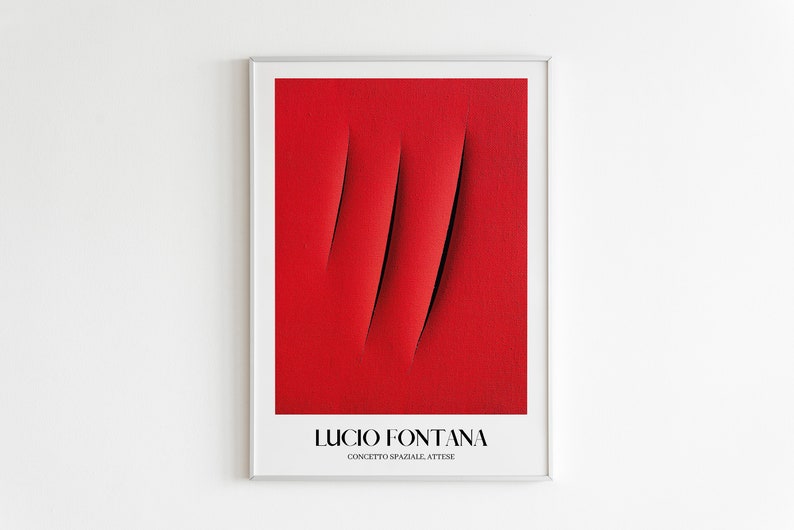 Lucio Fontana Museum Poster, Concetto Spaziale Attese Exhibition Poster, Red Cut Out Poster, Fontana Spatialism Wall Art, DIGITAL DOWNLOAD image 3