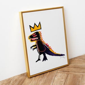 Jean Michel Basquiat Dino Print, Basquiat Dinosaur Wall Art, Basquiat Crown Poster, Basquiat Exhibition Poster, DIGITAL DOWNLOAD image 2