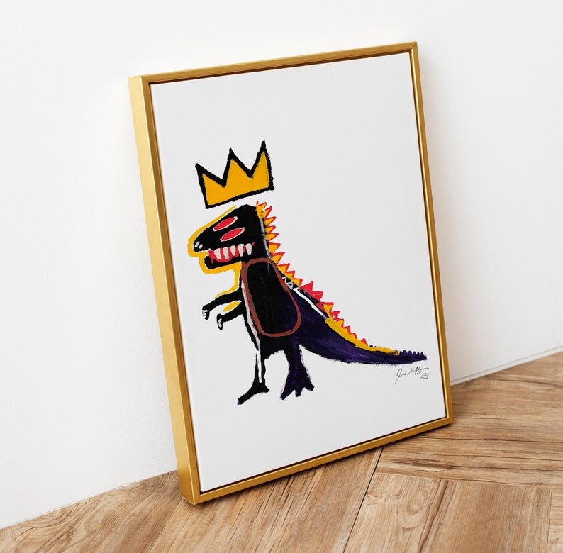 Jean Michel Basquiat Dino Print, Basquiat Dinosaur Wall Art, Basquiat Crown Poster, Basquiat Exhibition Poster, DIGITAL DOWNLOAD image 2