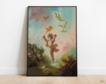 Fragonard Cherub Art Print, Love as Folly Poster, Romantic Rococo Painting, Vintage Cherub Art, Fragonard Painting, DIGITAL DOWNLOAD