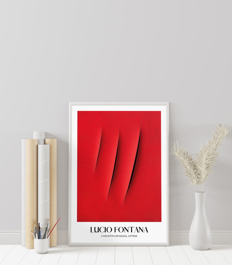 Lucio Fontana Museum Poster, Concetto Spaziale Attese Exhibition Poster, Red Cut Out Poster, Fontana Spatialism Wall Art, DIGITAL DOWNLOAD image 5