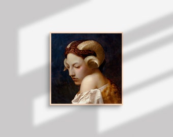 Jean-Léon Gérome Tête d’une femme aux cornes de bélier, L’estampe de la bacchante, Affiche de la satyres de VIntage, Portrait de femme , TÉLÉCHARGEMENT NUMÉRIQUE
