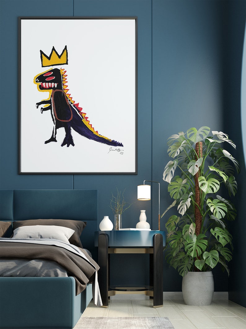 Jean Michel Basquiat Dino Print, Basquiat Dinosaur Wall Art, Basquiat Crown Poster, Basquiat Exhibition Poster, DIGITAL DOWNLOAD image 7