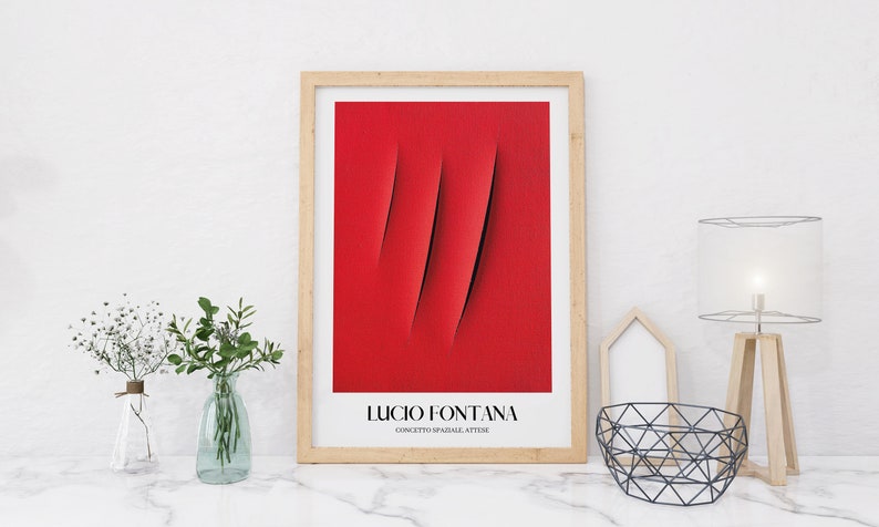 Lucio Fontana Museum Poster, Concetto Spaziale Attese Exhibition Poster, Red Cut Out Poster, Fontana Spatialism Wall Art, DIGITAL DOWNLOAD image 7