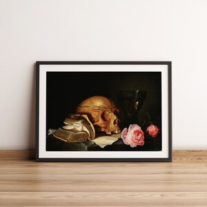 Jan Davidsz. de Heem Vanitas Bodegón con calavera y rosas, Impresión de Memento Mori, Arte mural de la muerte, Póster de calavera macabra, DESCARGA DIGITAL