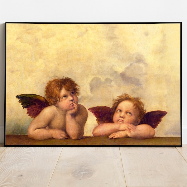 Raphael Sistine Madonna Print, Raphael Putti, 90's Cherub Baby Angels Poster, Vintage Putto Painting, Renaissance Art, DIGITAL DOWNLOAD