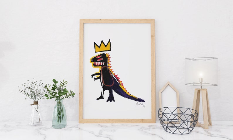 Jean Michel Basquiat Dino Print, Basquiat Dinosaur Wall Art, Basquiat Crown Poster, Basquiat Exhibition Poster, DIGITAL DOWNLOAD image 6