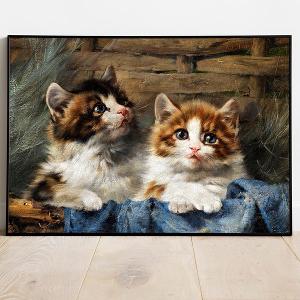 Vintage Cat Poster, Julius Adam Two Kittens, Cat lover gift, Retro Cat Painting, Kittens Art Print, Vintage Animal Art, DIGITAL DOWNLOAD