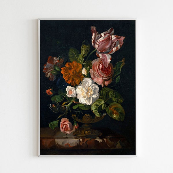 Rachel Ruysch Still Life Flowers in a Vase, Dark Academia Floral Poster, Vanitas Flowers, Moody Flower Bouquet, Dark Floral DIGITAL DOWNLOAD