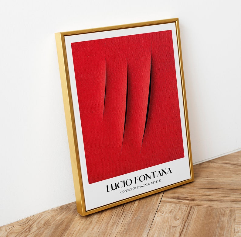 Lucio Fontana Museum Poster, Concetto Spaziale Attese Exhibition Poster, Red Cut Out Poster, Fontana Spatialism Wall Art, DIGITAL DOWNLOAD image 2