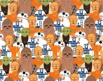 1 yd CLEARANCE Star Wars Stacked Yoda Chewy C3PO R2D2 BB8 Quilt Cotton fabric 36"x43" Last One Left