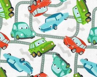 Last 1/3 yard CLEARANCE Cartoon Cars on the Road Cotton Fabric Continuous Yard
