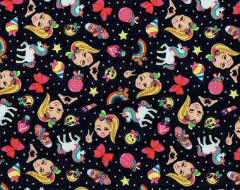 JoJo Rainbow Emoji Cotton fabric Sold by the 1/4 yard-quantity of 4  = 1 continuous yard