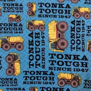 Tonka Truck Blue Yellow Quilt Cotton fabric Sold by the FQ or 1/4 yard-quantity of 4  = 1 yard