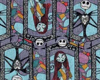 1/3y Jack Skellington Sally Stained Glass Window Nightmare Before Christmas Cotton Fabric sold by the 1/3 yard Quantity of 3=1 Continuous Yd