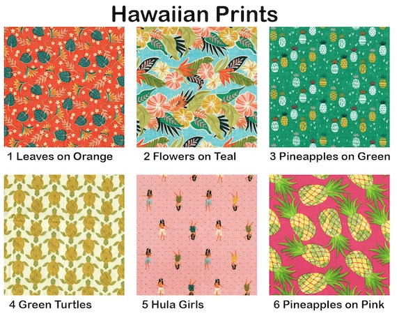 2 Hawaiian Prints Quilt Cotton Fabric Sold by the Yard Pineapples on Pink and Leaves on Orange sold by the FQ 18"x21"