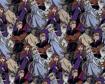 Smaller Frozen 2 Stacked Elsa Anna Kristoff Olaf Lined in Black Quilt Cotton fabric 3 Pieces Left