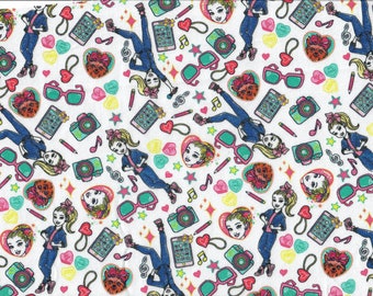 JoJo Tech Toss Cotton fabric Sold by the 1/2 yard-quantity of 2  = 1 continuous yard 1 1/2 continuous yard left