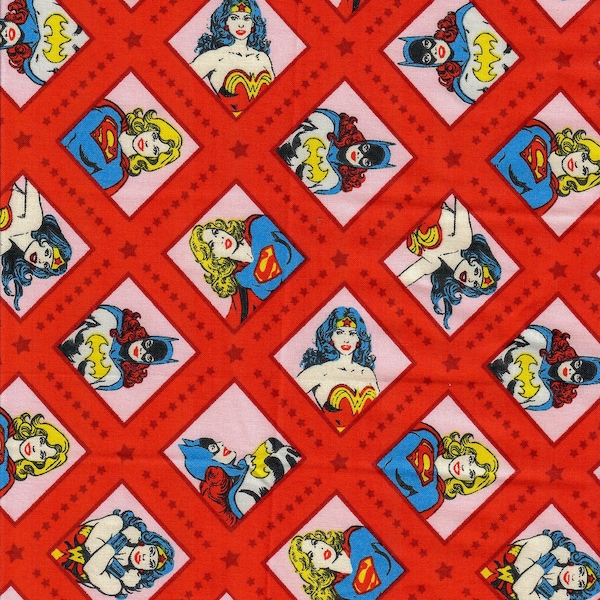 DC Comic Super Hero Women Quilt Cotton Fabric Sold by the FQ 18" x 21" Wonder Woman Bat Girl Super Woman