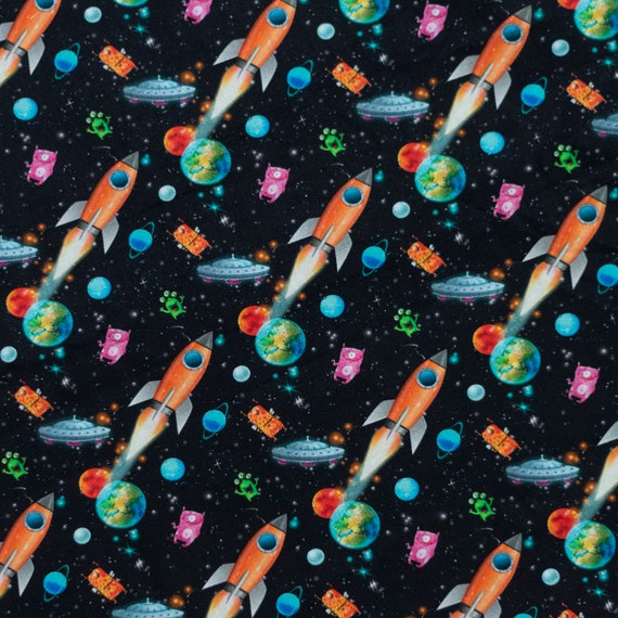 Spaceships and Aliens Cotton Fabric Sold by the 1/4 | Etsy