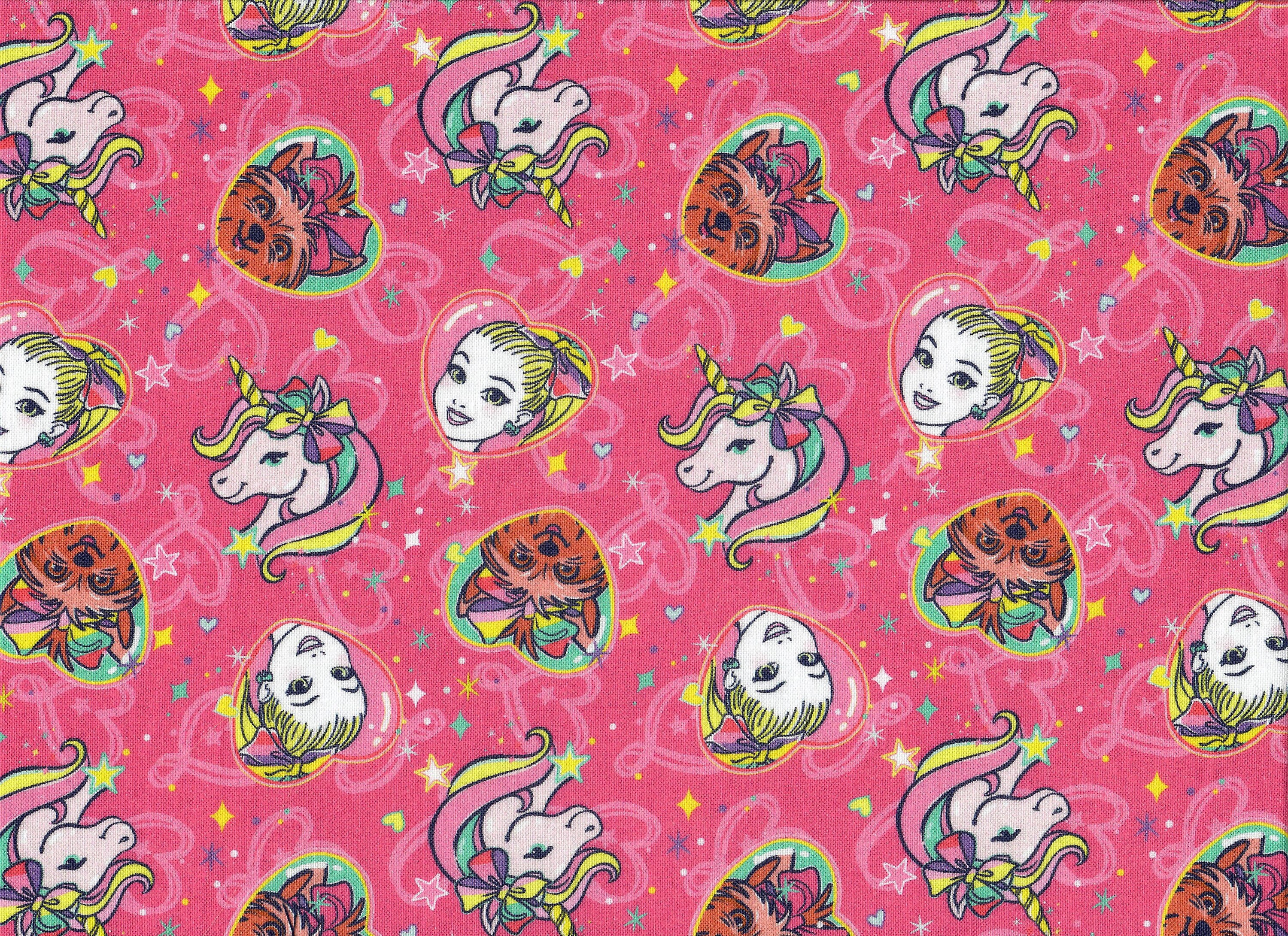JoJo Friends Are Magic Cotton fabric Sold by the 1/4 yard-quantity of 4  = 1 continuous yard Unicorn Dog
