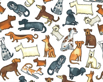 1 Yard Sitting Dogs on White Cotton Fabric Sold by the Yard 3 Yards available Animals