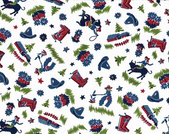 Western Red & Blue Cowboys Quilt Cotton Fabric Sold by the 1/4 yard 9"x43" Quantity of 4 = 1 continuous yard