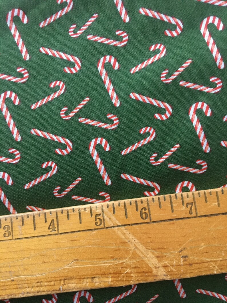 Candy Cane Ruler Candy Canes on Green Christmas Quilt Cotton Fabric Sold by the 1/4 Yard ...